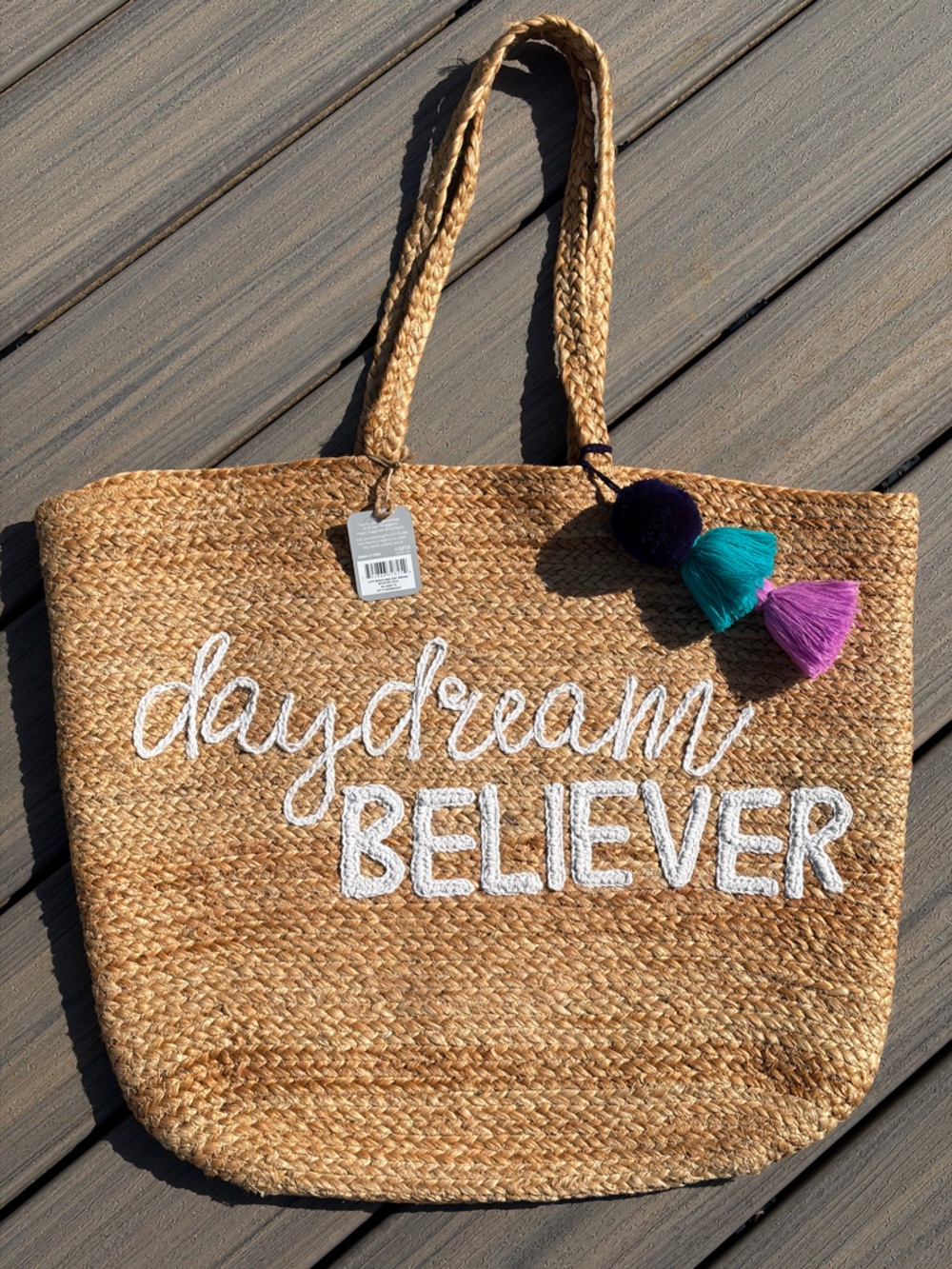 Large Karma Daydream Believer Jute Tote Beach Bag NWT